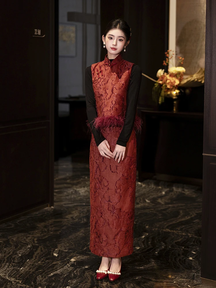 

Qingyan New Chinese Sle Wedding Dr Two-Piece Set Red Vest Winter Wear for Brides Cusizable Ceremony Attire