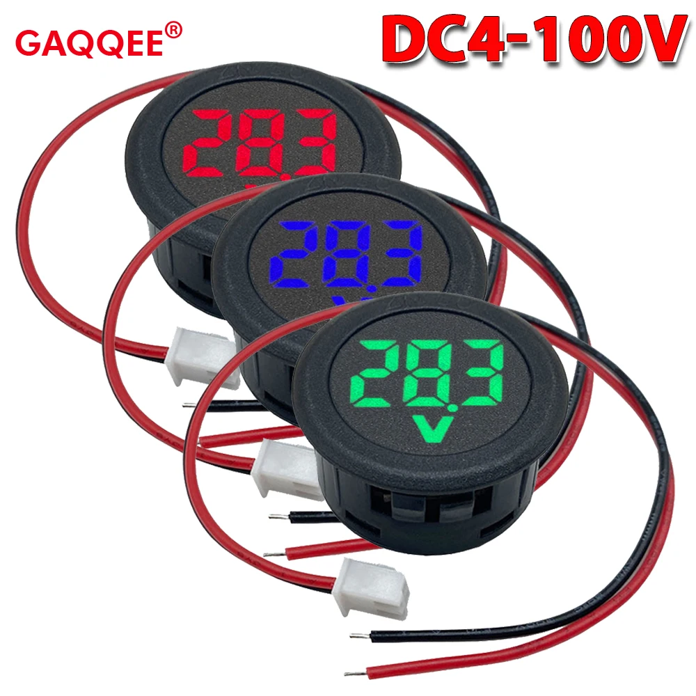 DC4-100V LED Display Circular Two-wire Automotive Voltmeter Digital Car Voltage Current Meter Volt Detector Tester Monitor Panel