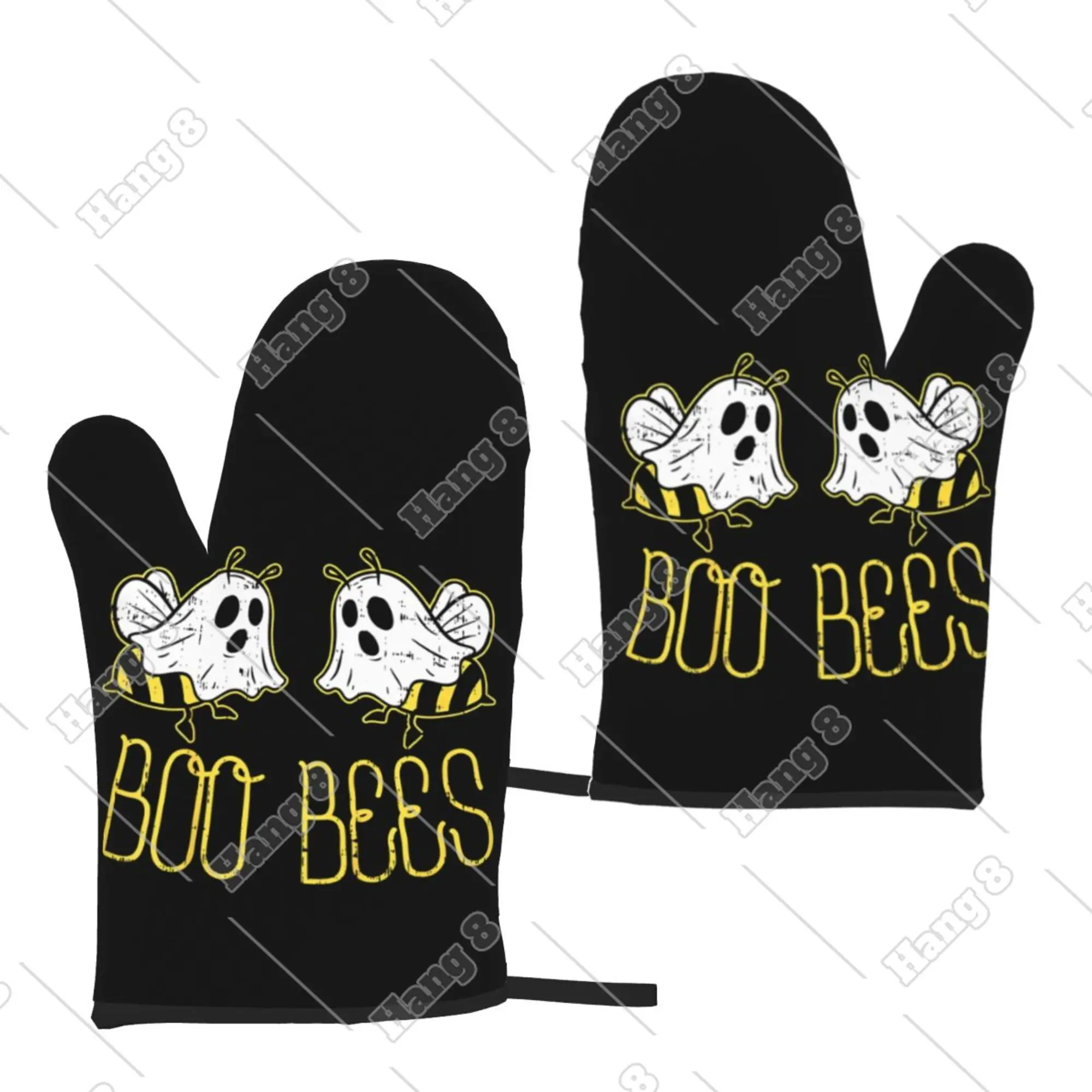 Boo Bees Cartoon Ghost Halloween Oven Kitchen Mitts Gloves Heat Resistant for Barbecue Cooking Adults 2pc Prevent Hot Hands