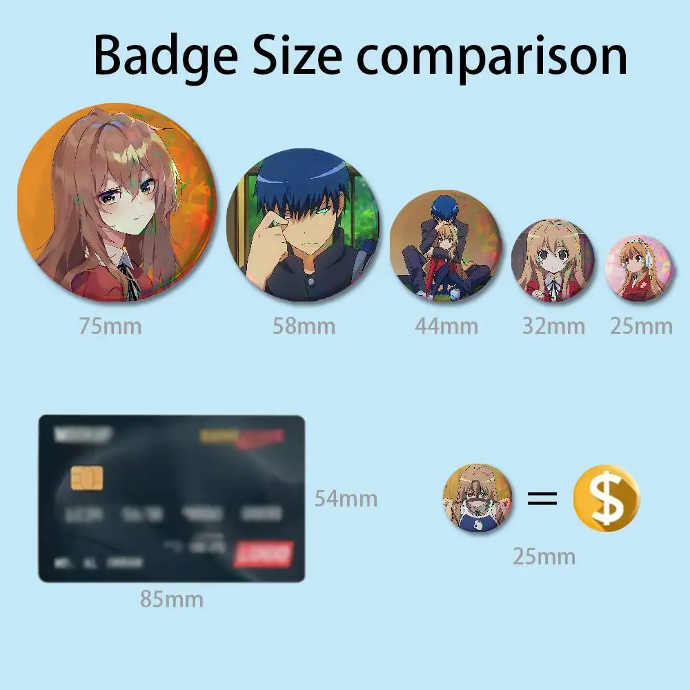 Cute R-Ryuuji Funny T-Taiga Enamel Pin Tinplate Round Brooch Cosplay Nijigen Otaku Culture Badges 58mm 44mm 32mm 75mm 25mm