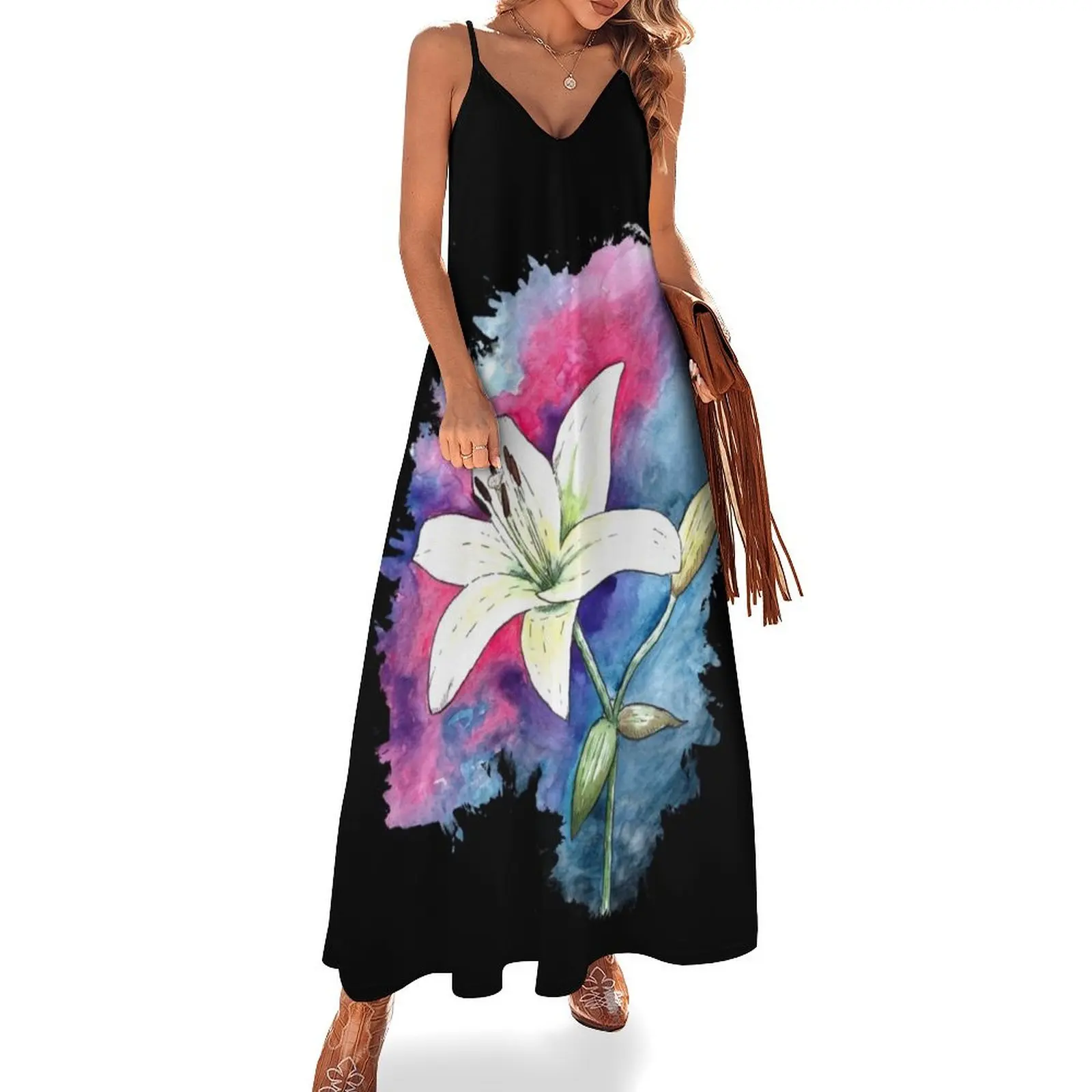 

Galaxy lily in watercolor Sleeveless Dress dresses summer woman 2025 women's elegant loose dresses Dress