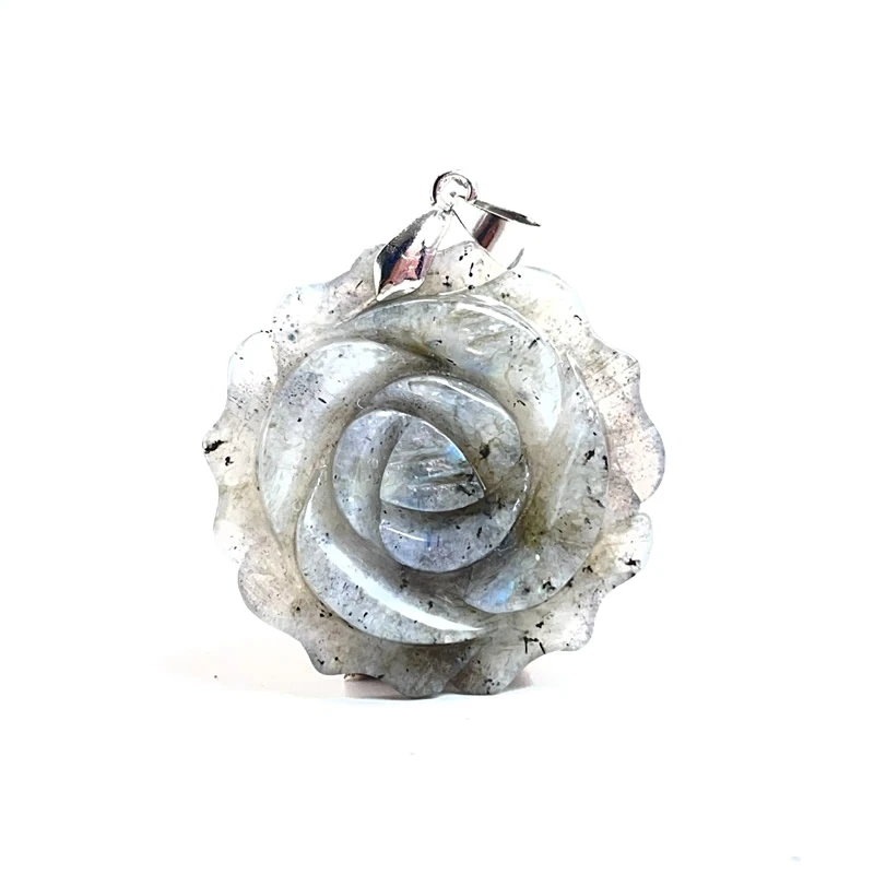 New Fashion Crystal Carved Single sided Rose Pendant Tiger Eye Agate Labradorite DIY Men\'s and Women\'s Couple Jewelry Gift