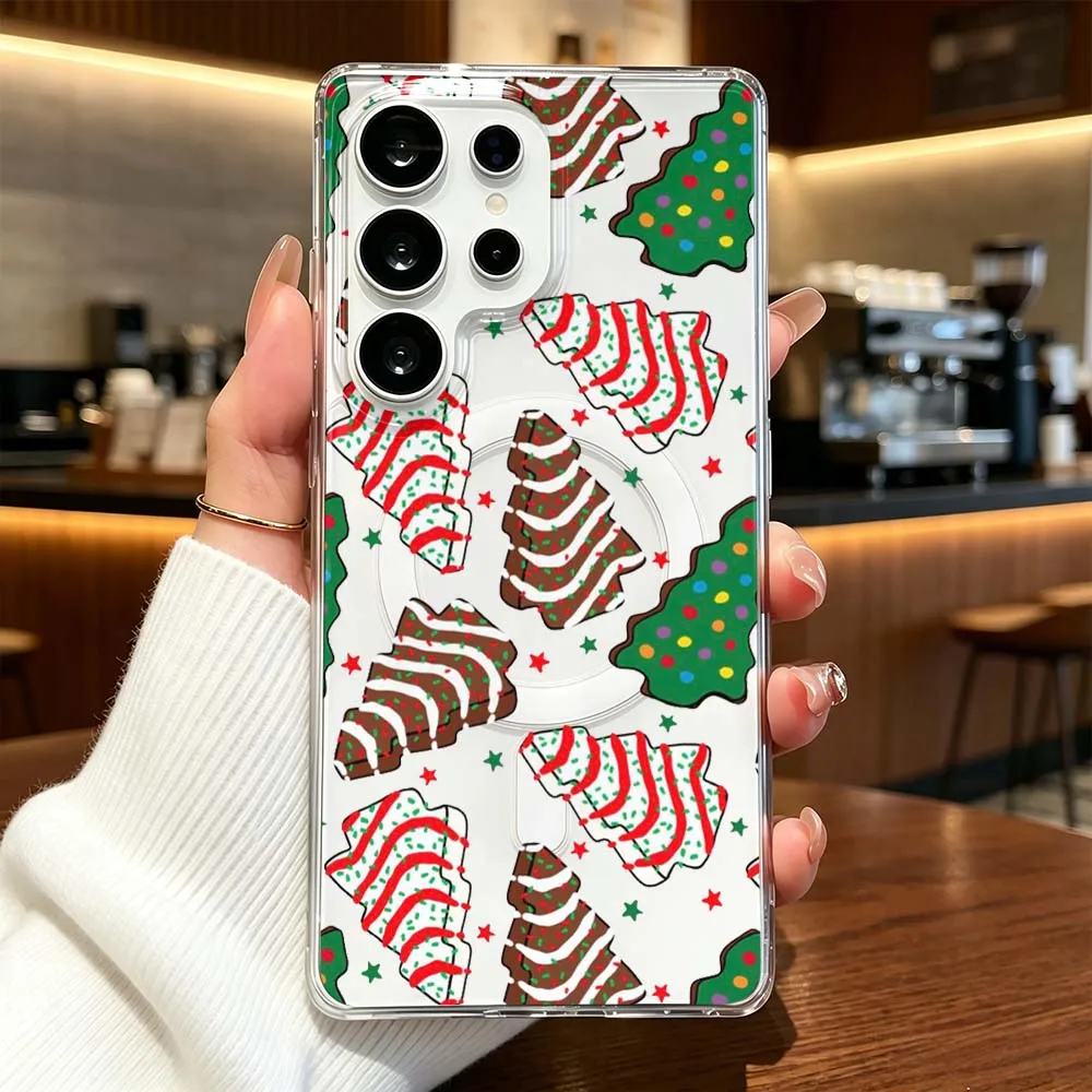 Merry Christmas Tree Pattern Phone Case For Samsung Galaxy S26 S25 S24 S23 S22 Ultra FE Plus A56 Transparent Magnetic Cover