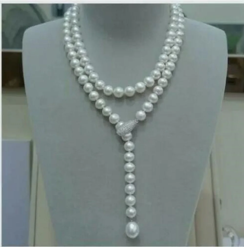 

Gorgeous AAA 9-10 mm natural south sea white pearl necklace 40 " + pendant 925S