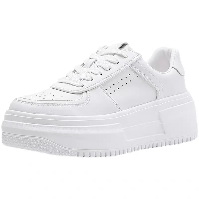 2024 New Leather Women's White Casual Woman Vulcanize Sneakers Breathable Sport Walking Running Platform Flats Shoes