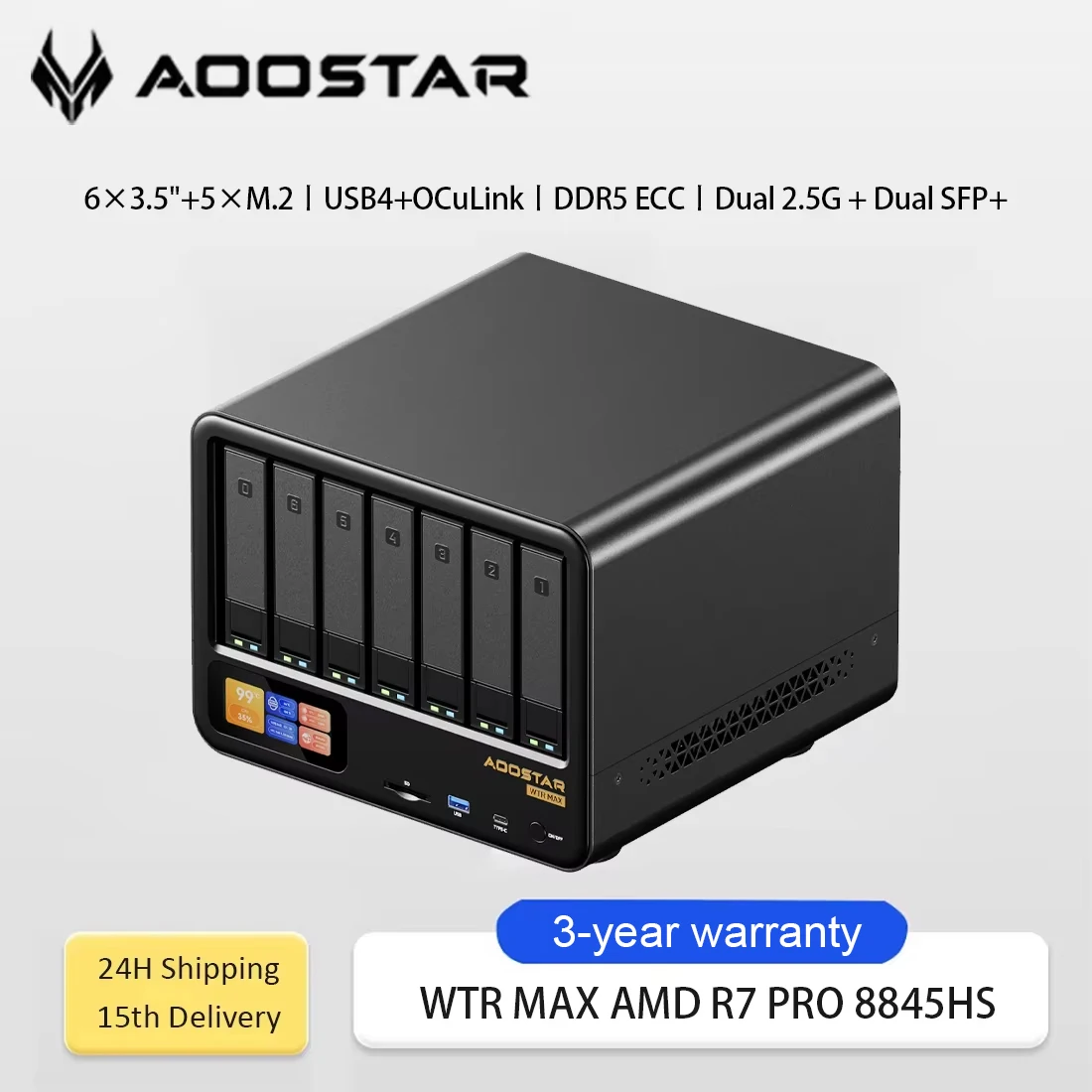 AOOSTAR WTR MAX NAS Mini PC 11-Bay Ryzen 7 Pro 8845HS 6×3.5