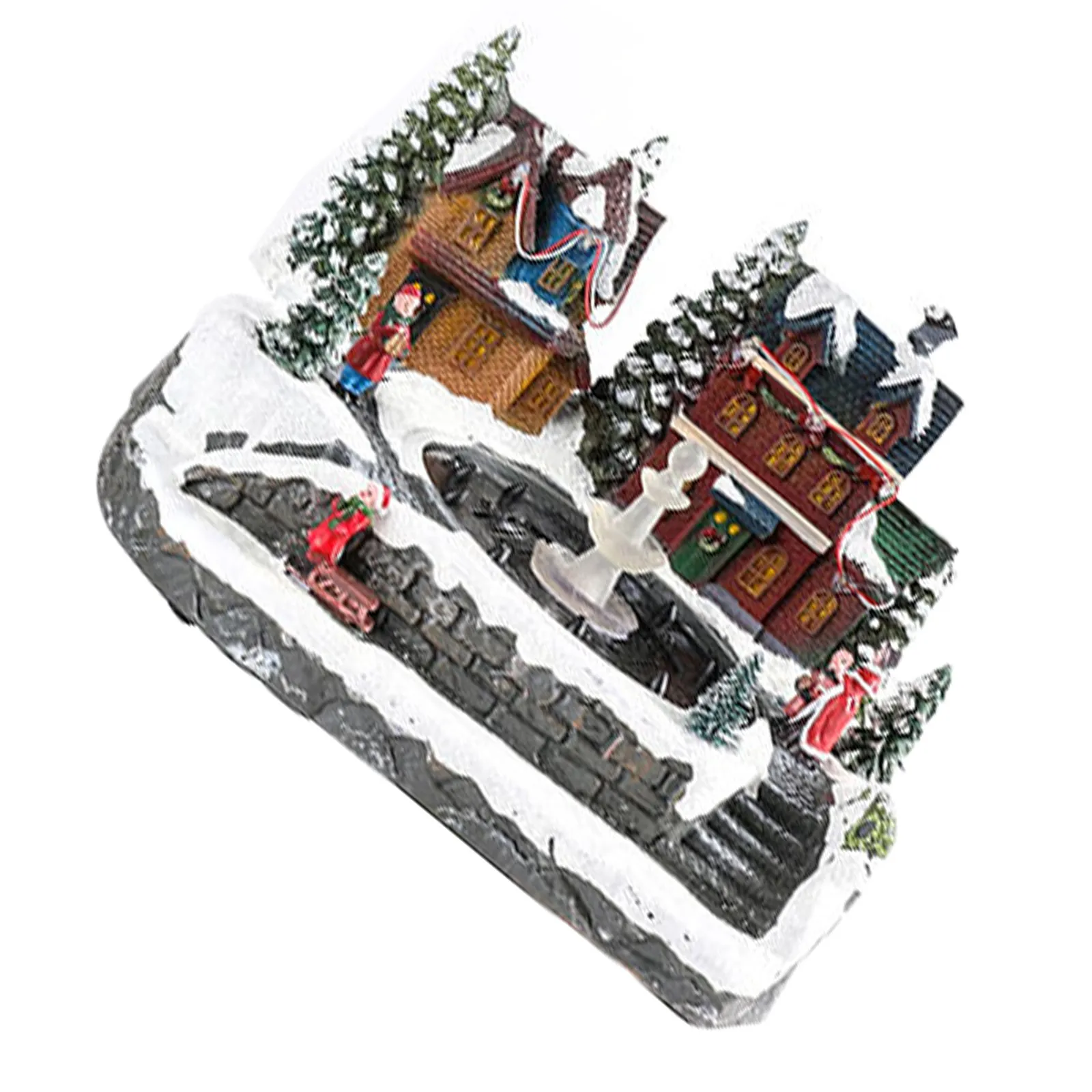 Christmas Train Village Miniature Led Lighting Rotating Music Box Resin Led Light Christmas House Xmas Collectible Building