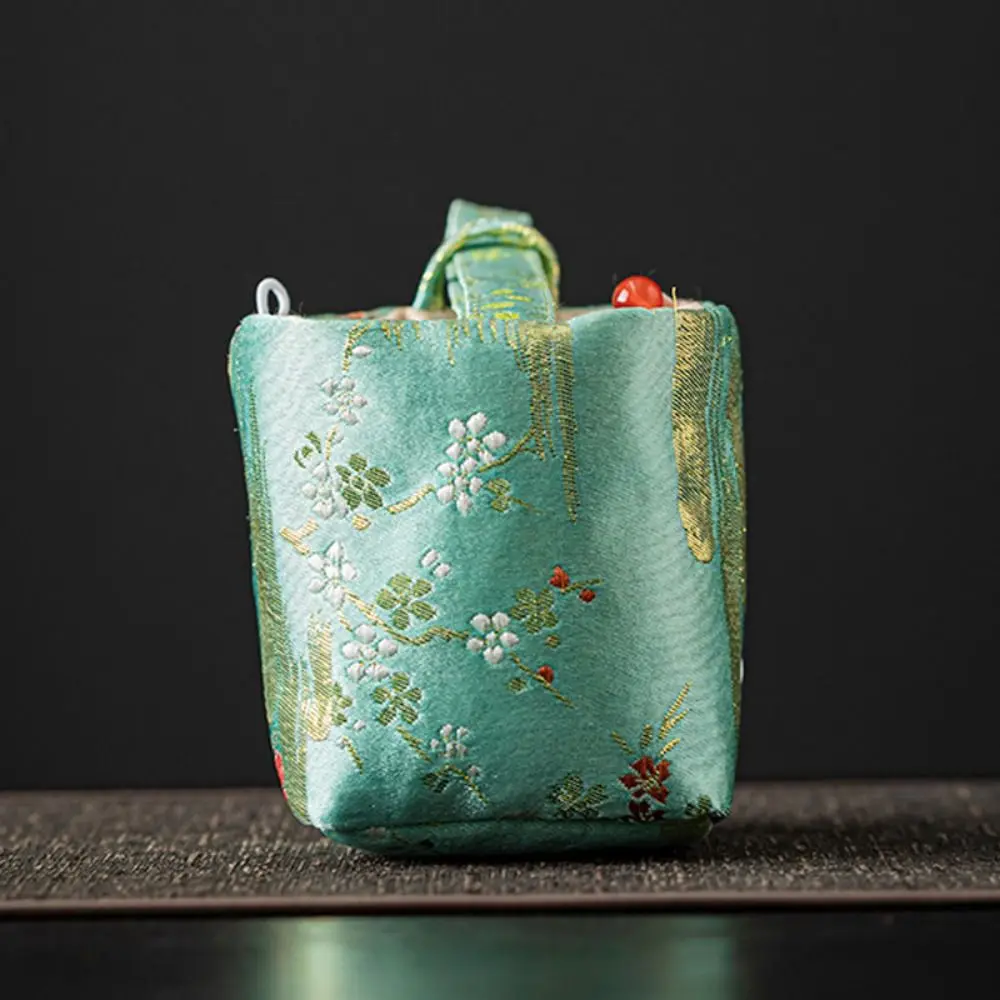 Chinese Style Teacup Cloth Pouch Makeup Bag Portable Brocade Storage Bag Multifunctional Storage Bag Embroidered Handbag Outdoor