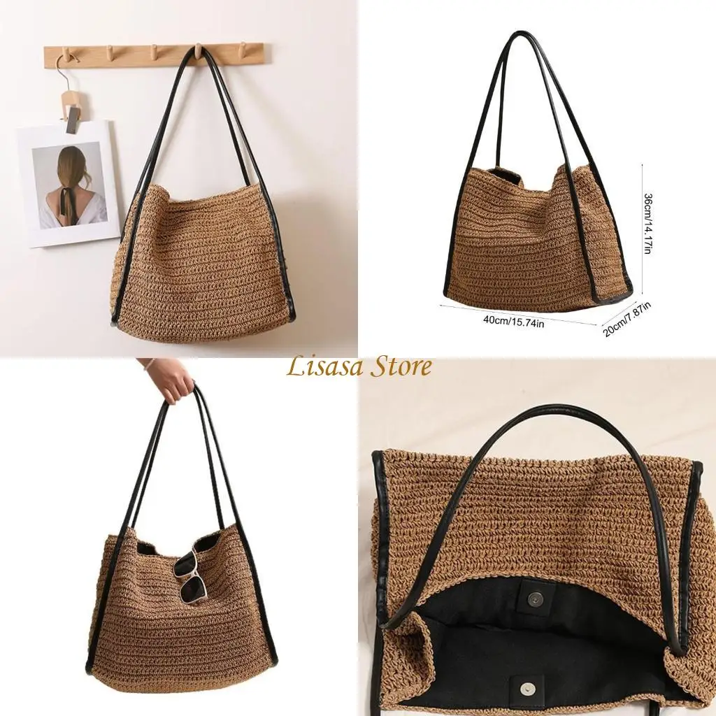 

M6CC Unique Straw Handbag for Women Spacious Beach Shoulder Bag Underarm Purse