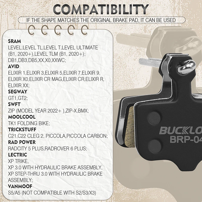 BUCKLOS Resin Bike Brake Pads Durable MTB Bicycle Hydraulic Disc Brake Pad for SRAM DB5 / ELIXIR Road Gravel Cycling Brake Parts