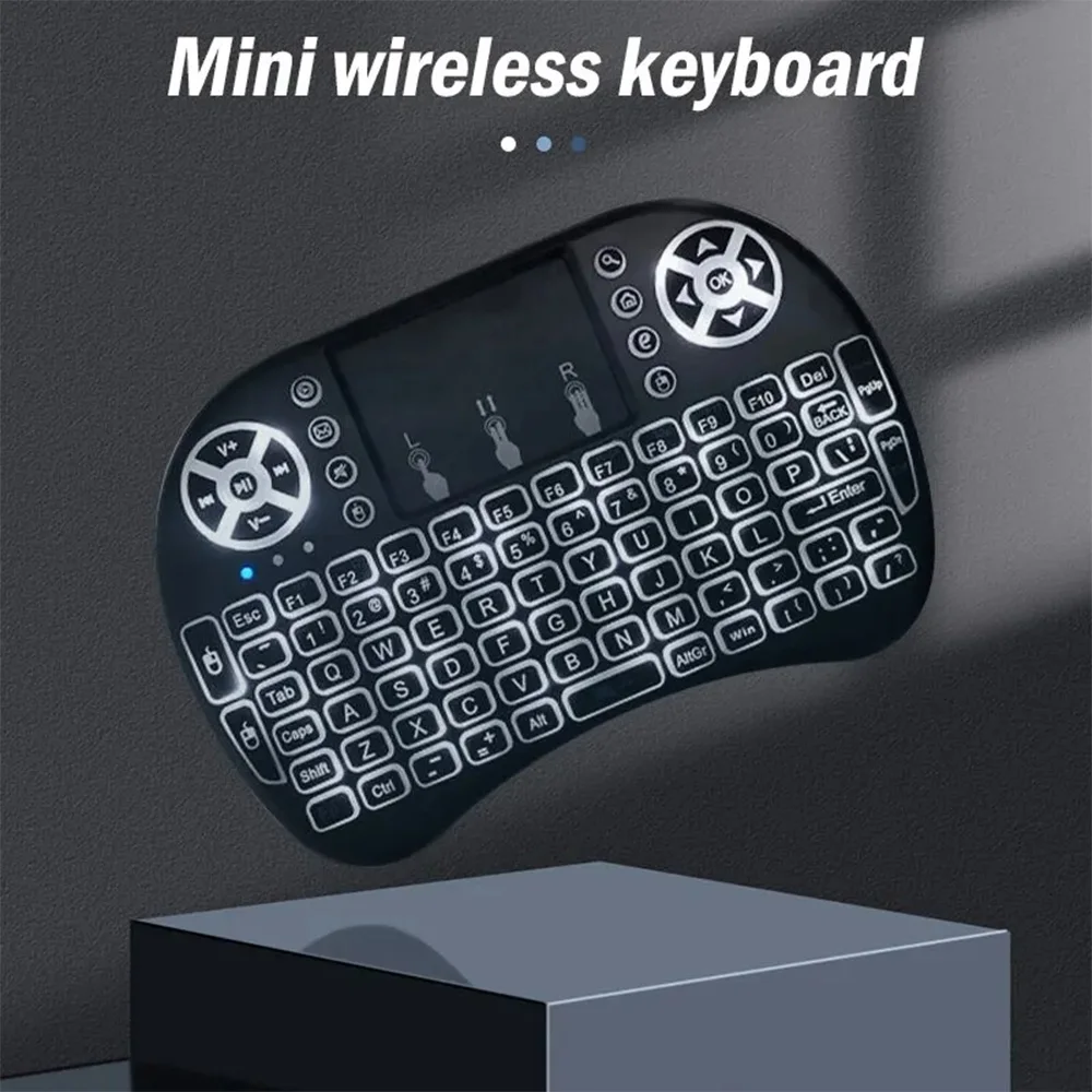 Mini Teclado Inalámbrico I8 con Retroiluminación de 7 Colores, Ruso, Francés, Español, Portugués, Árabe, 2.4G, Control Remoto con Air Mouse para Android TV Box y PC