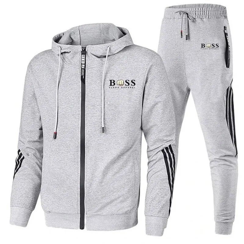 2023 Autumn New Fashion Sports Brand Set Men\'s Zip Hoodie+Pants Casual Fitness Jogging Sportswear Set