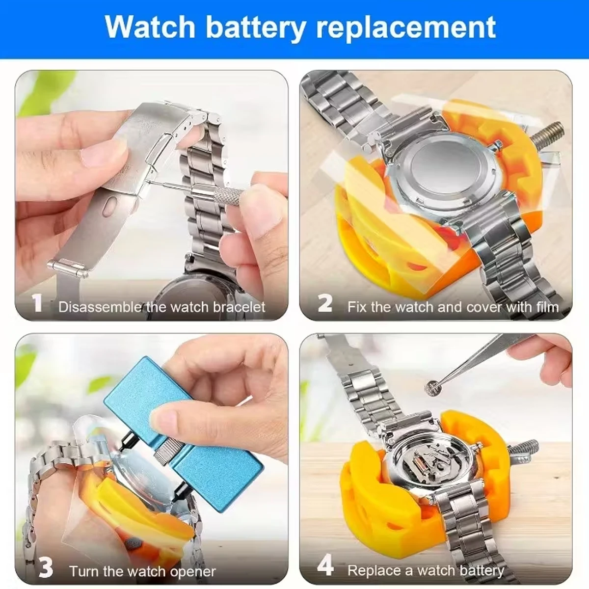 4 Professional Watch Battery Replacement Kits, Ideal For Watchmakers And Hobbyists, Watch Back Cover Remover