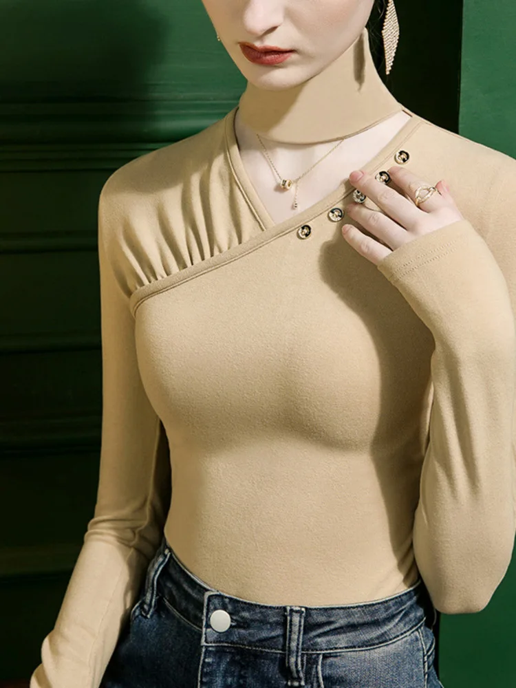 Top da ballo slim fit con collo alto scollato in tinta unita – Camicia da performance vintage a maniche lunghe per top per costumi di scena classici