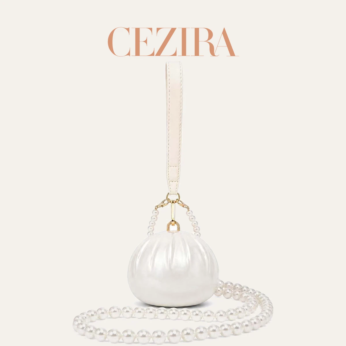 CR Women Bun Ruched Acrylic Pearl Bride Handbag With Top Handle And Pearl Wristband Luxury Designer MiniEgg Shaped Evening Bag