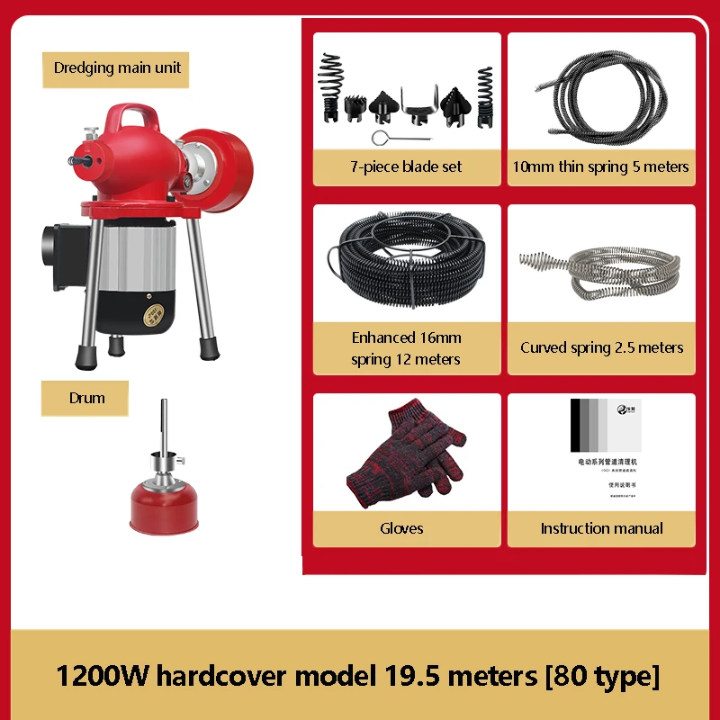 Automatic Dredge Machine Pipe Drain Cleaning 1200W/2200W/2500W Tube Cleaner Blockage Unblocker Toilet  Electric Pipeline Dredgin