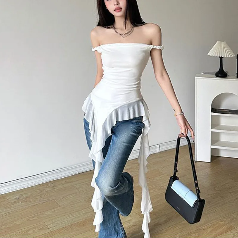 Summer New Solid Color Youth Girl Sweet And Gentle All-Match High Street Trendy Cool Women'S Shoulder Short Tassel Dress