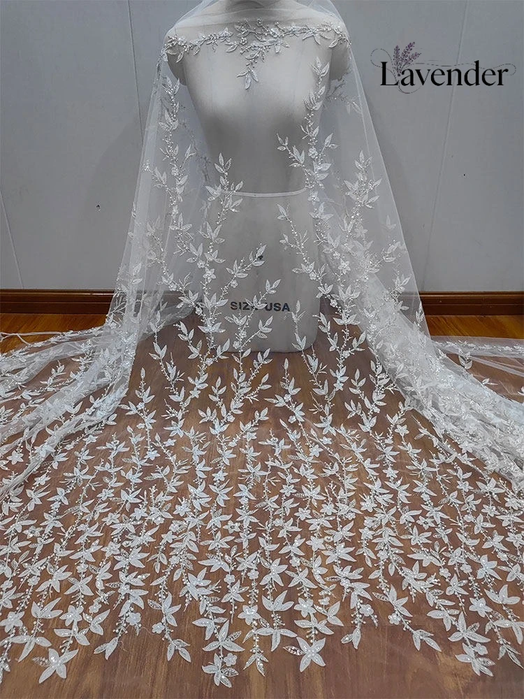 New High Grade Forest Style Floral  Leaf Beaded Sequin Embroidered Lace Mesh Apparel Trim for Wedding  Evening Dresses