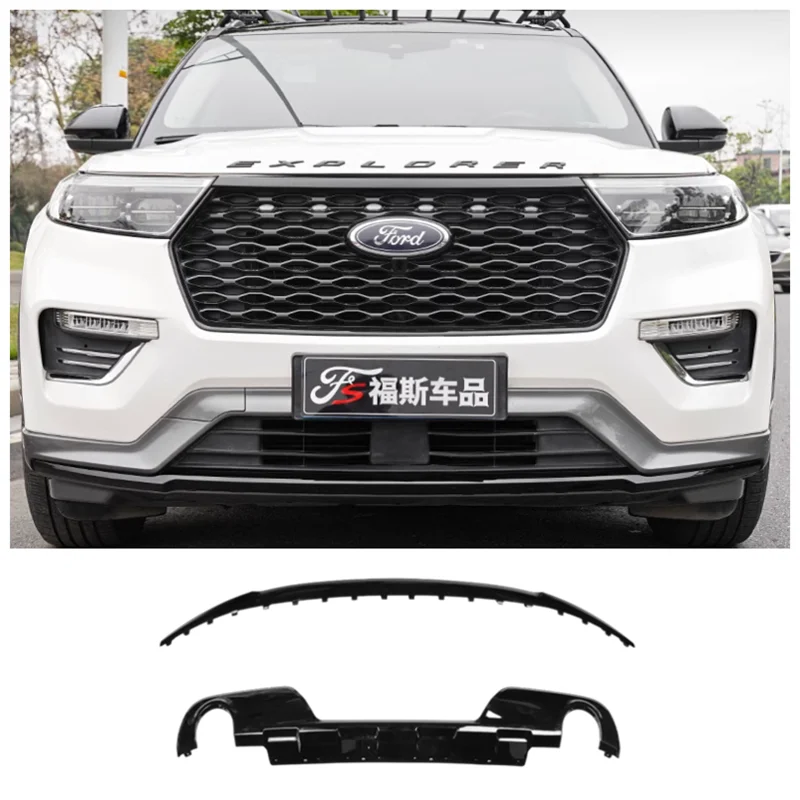 For Ford Explorer 2020 2021 2022 2023 High Quality ABS Bright Black Car Bumper Front Lip Rear Diffuser Spoiler Cover Body Kit