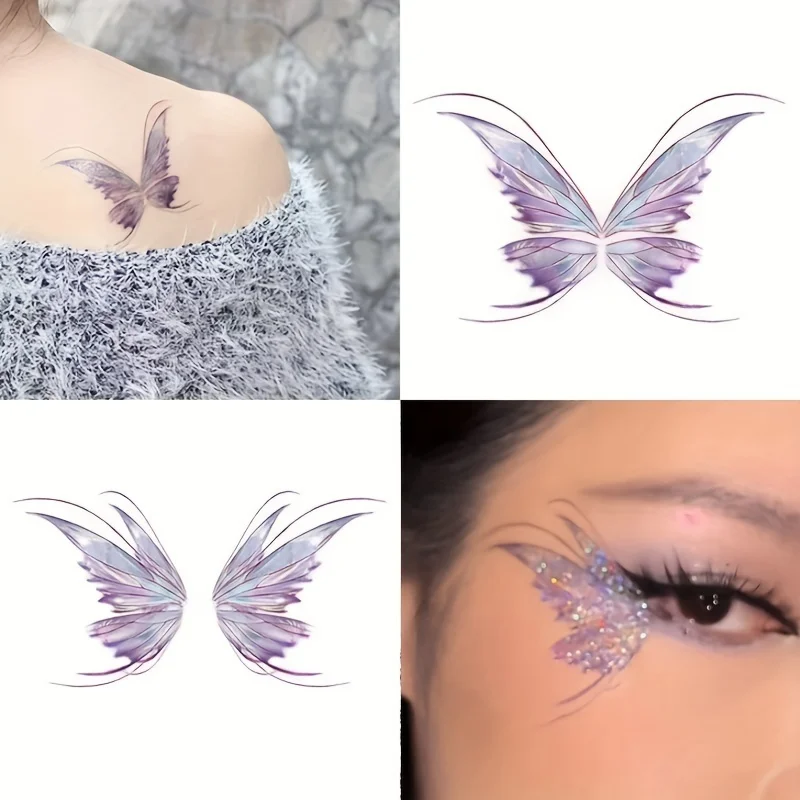 Tatuaje de alas de mariposa con purpurina, pegatinas faciales de esquina de ojo, maquillaje de ojos, pegatinas DIY, Escala de pescado, pasarela, baile, actuación