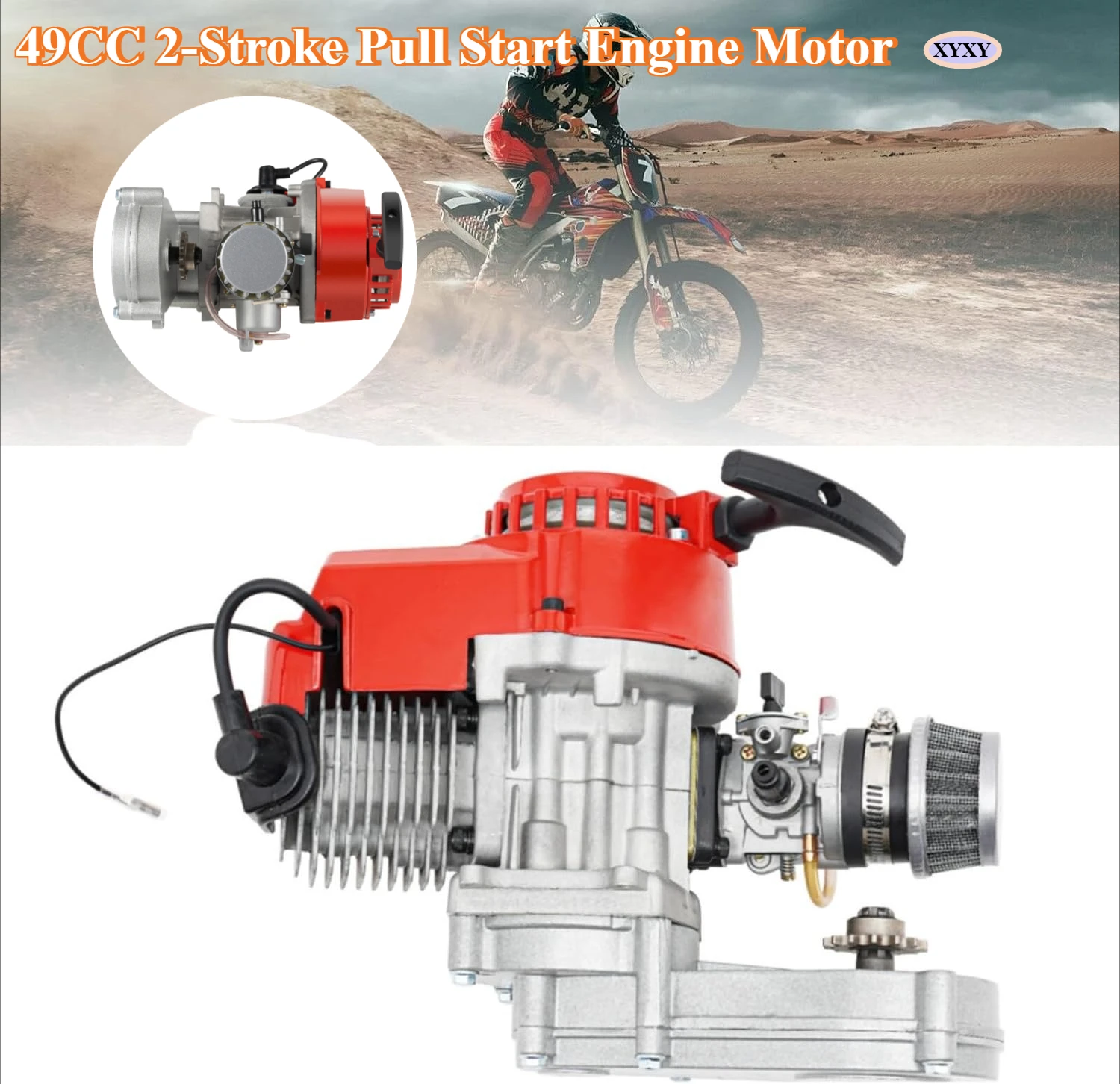 

49CC 2-Stroke Pull Start Engine Motor for Mini Dirt Bike ATV Quad Bikes Small Motorcycles Pocket Bike Scooters Christmas Gift