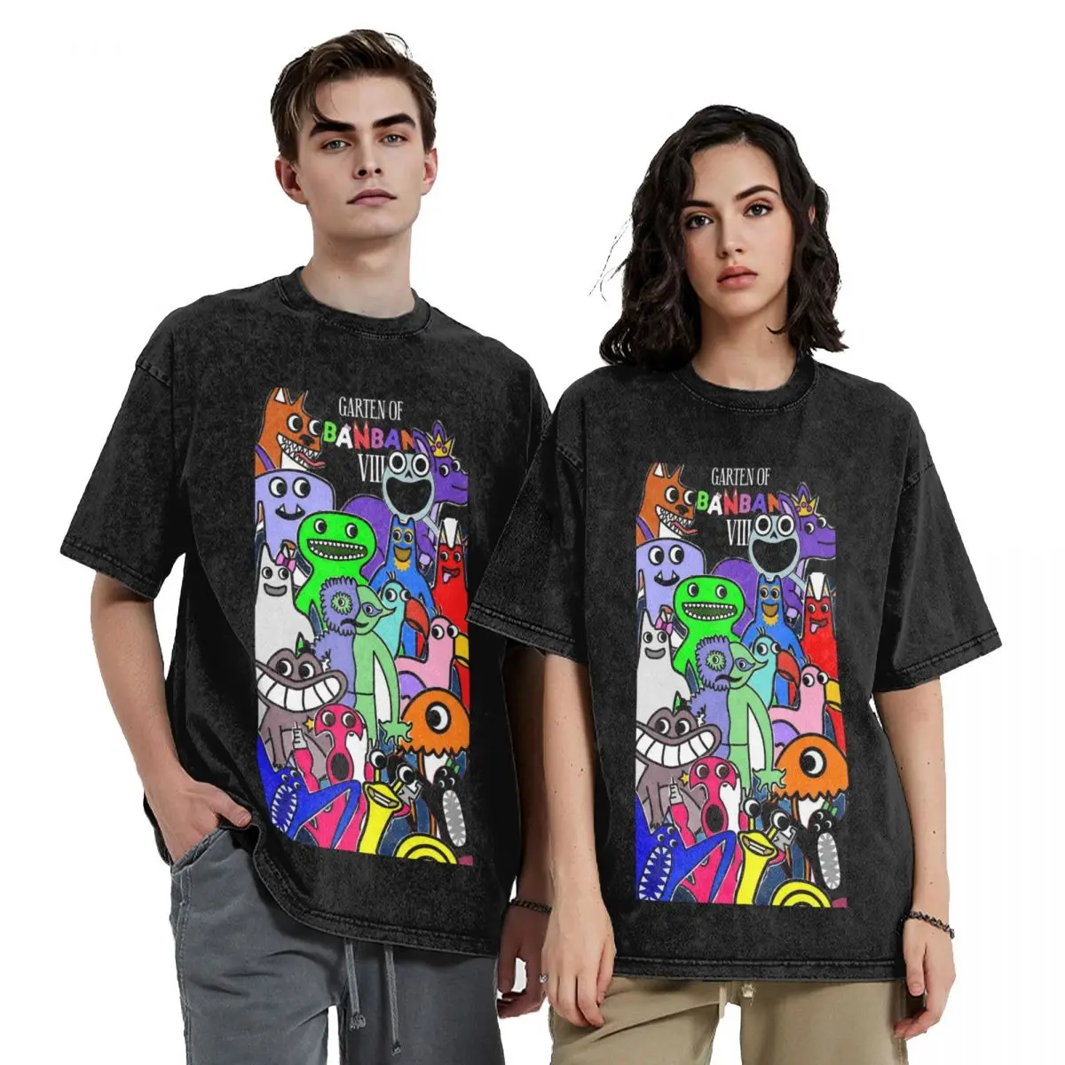 Cartoon Garten Of Banban Hip Hop Short Sleeve T-Shirts Washed Tops Tees Streetwear T Shirt Vintage for Men woman