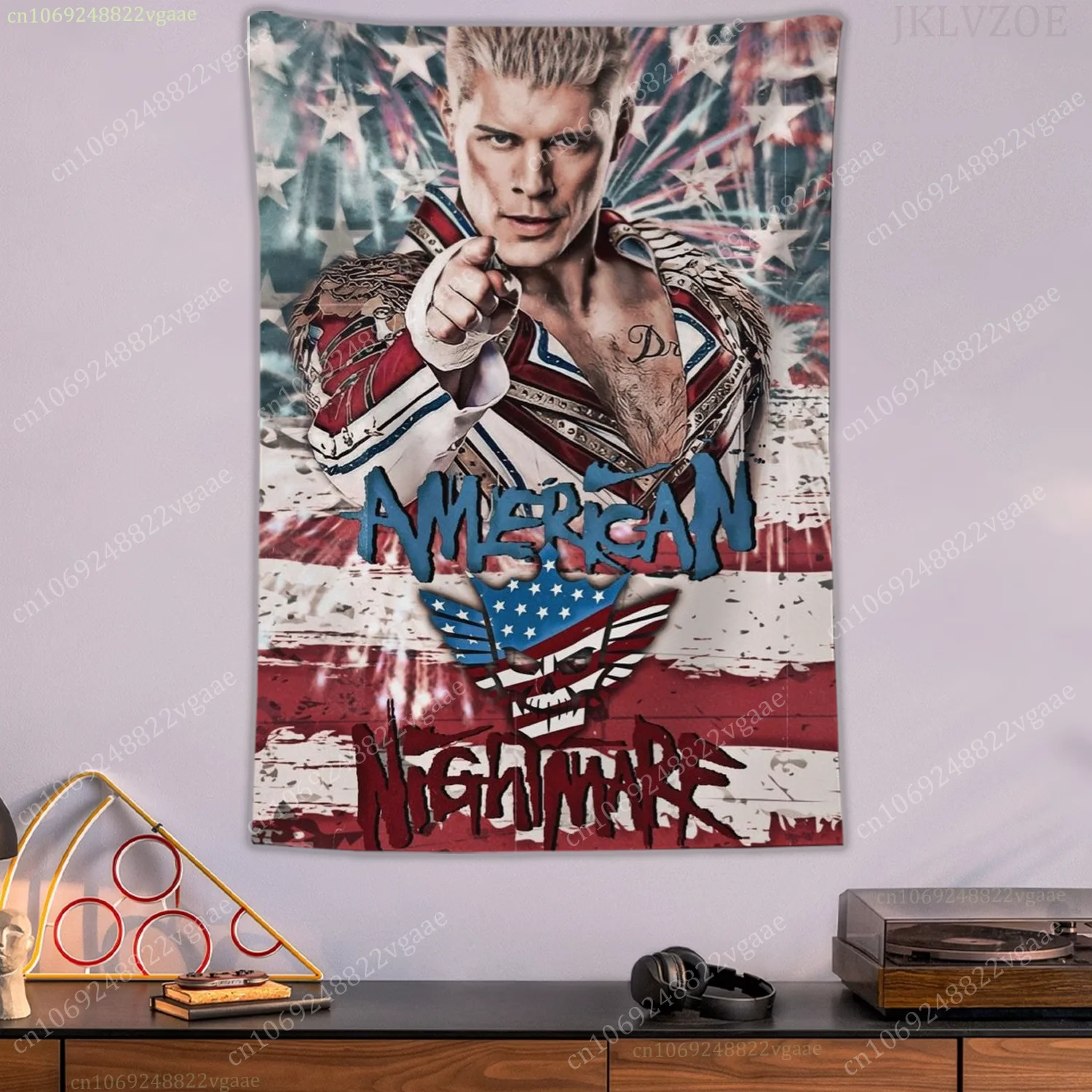 W-WWE كودي رودس نسيج الملصقات جدار المفروشات لغرفة النوم الديكور الجمالية Tapices العلم مراوح المصارعة الملاكمة ﻿ علم الولايات المتحدة الأمريكية