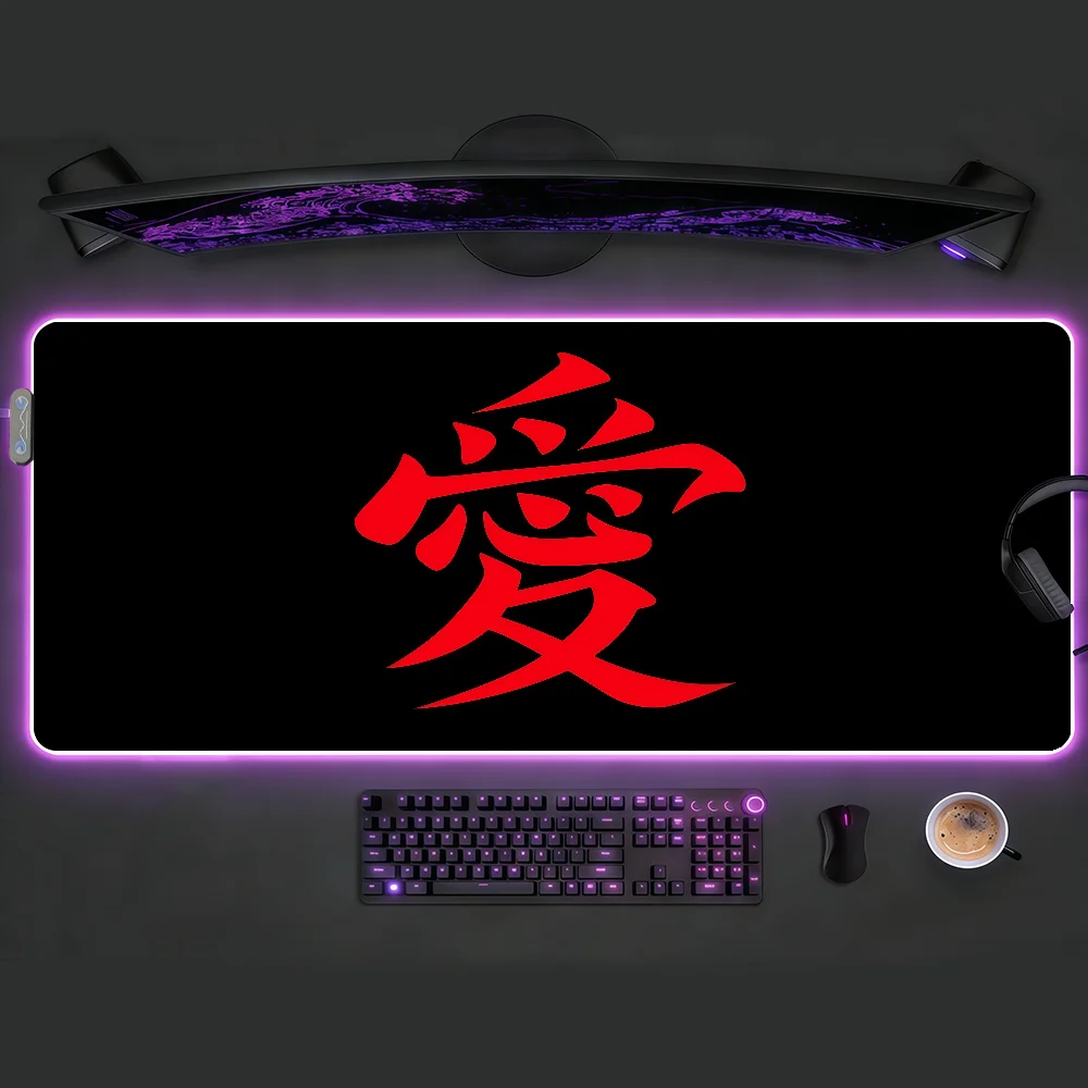 

Ink Calligraphy The Chinese word means love Mouse Pad RGB Led Gaming Bedroom Office Desk Non-Slip Mat Waterproof Large