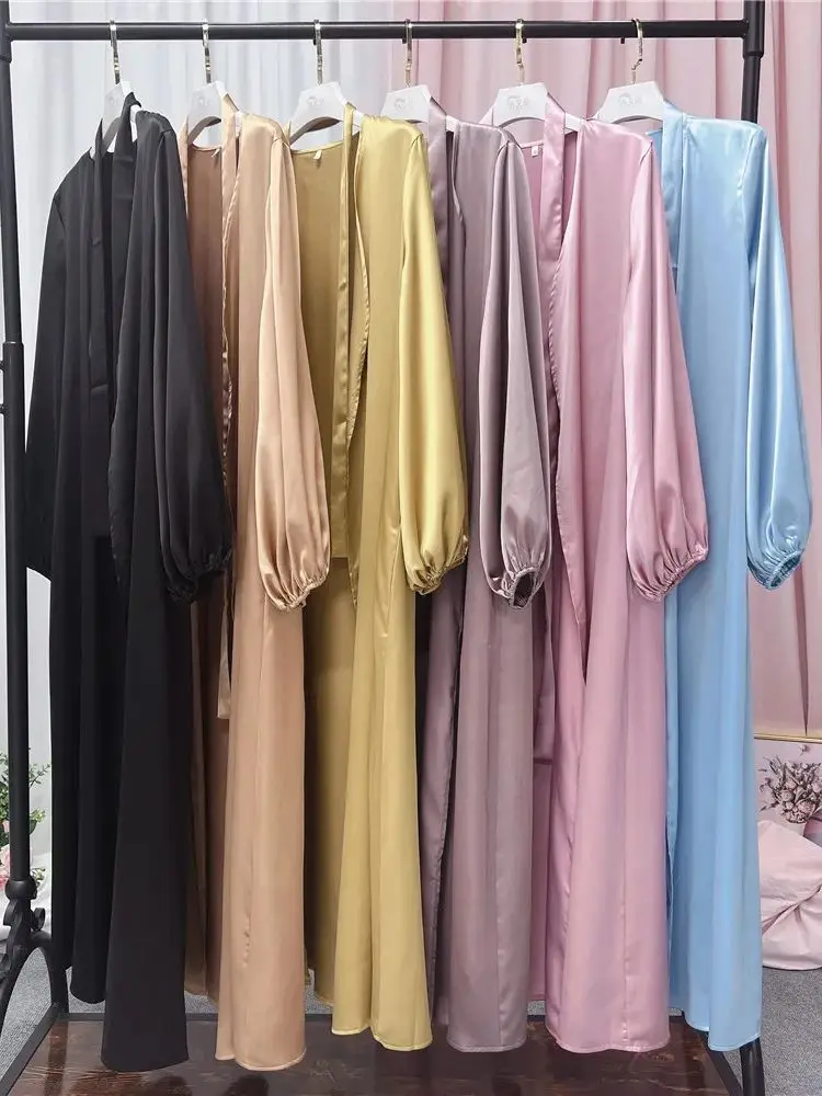 Eid Dubai Satin Kimono Abaya Luxury Kaftan Muslim Arabic Abayas For Women Dresses Robe Femme Musulmane Caftan Islamic Clothing