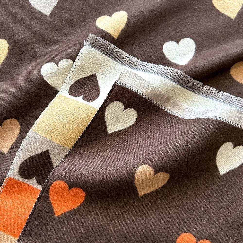 Thick Heart Pattern Scarf Soft Fringed Winter Warm Shawl Multi Color Skin Friendly Korean Style Muffler Chilly Commute