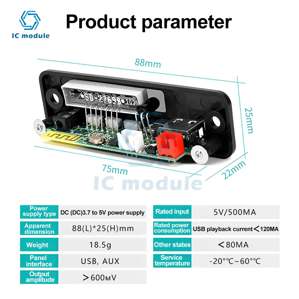 DC3.7-5V TWS wireless interconnection Bluetooth MP3 Decoder Board Lossless Audio FM Remote Control Speaker Accessories AUX FM