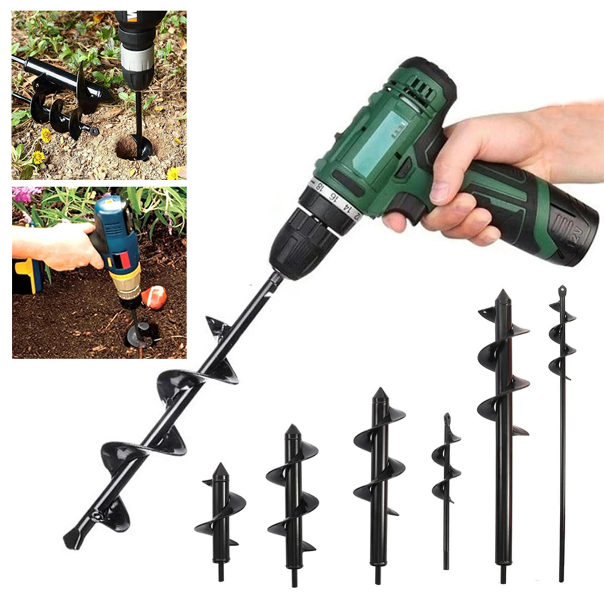 Garden Auger Spiral Soil Auger Umbrella Hole Excavator Solid Shaft Auger Flower For Planting Digging Soil Nursery Flowers