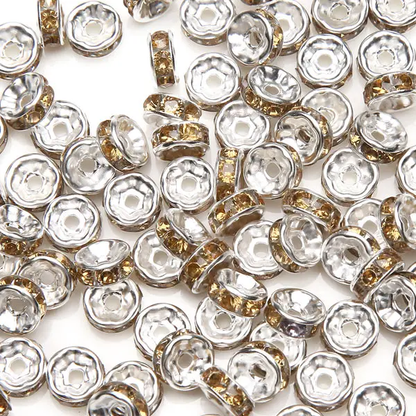 (50 Stück = 1 Los!) AAAA-Qualität 6x3MM Metall Silberbeschichtete Kristall-Strass-Rondell-Abstandsperlen 18 Farben zur Auswahl – Detail 4