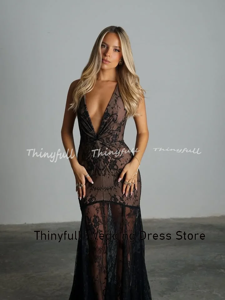 Thinyfull マーメイドレースウエディングドレス ホルター ノースリーブ アラブ イブニングドレス ロングフォーマルオケージョンガウン ローブ・ド・ソワレ カスタマイズ