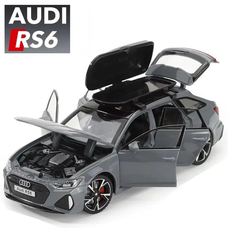 1/32  Rs6 Toy Car Model With Sound Light Doors Opened Alloy Diecast Model Vehicle Collection Toy For Boy Adult Festival Gift