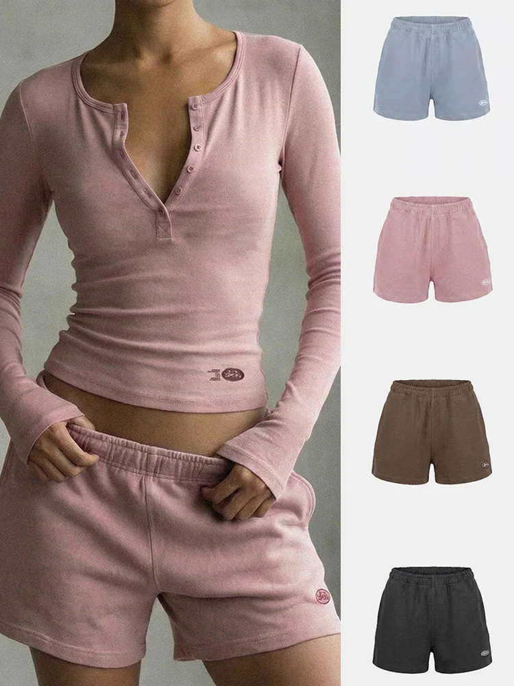 

Summer Drawstring Sports Shorts Women's American Retro Spicy Girl Loose Elastic Waist Casual Five-Quarter Pants