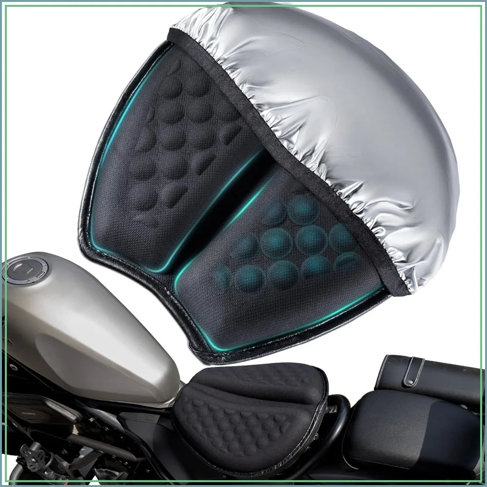 

Foldable Motorcycle Gel Seat Cushion with Sunshade Cover – 3D Dome-Shaped Shock Absorption, Comfort & Butt Protection for Long Rides