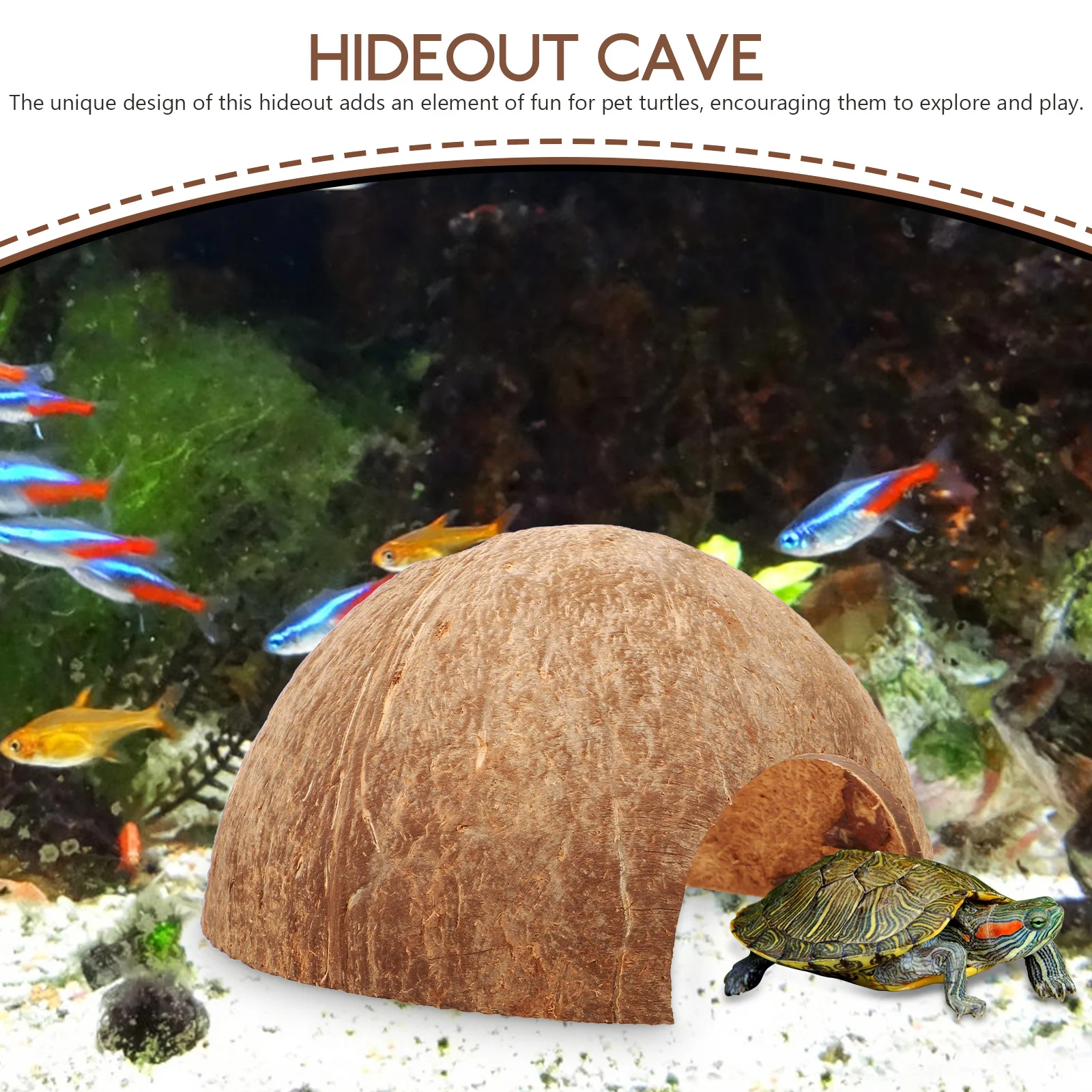 

Coconuts Shell Hideout Unique Design Reptile Accessories Pet Habitat Tunnel Small Animal Shelter Visually Appealing