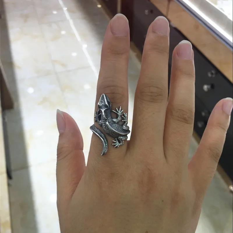 

Buyee 925 Sterling Silver Big Ring Finger Cute Lizard Open Ring for Man Woman Fashion Animal Punk Fine Jewelry Circle Wholesale