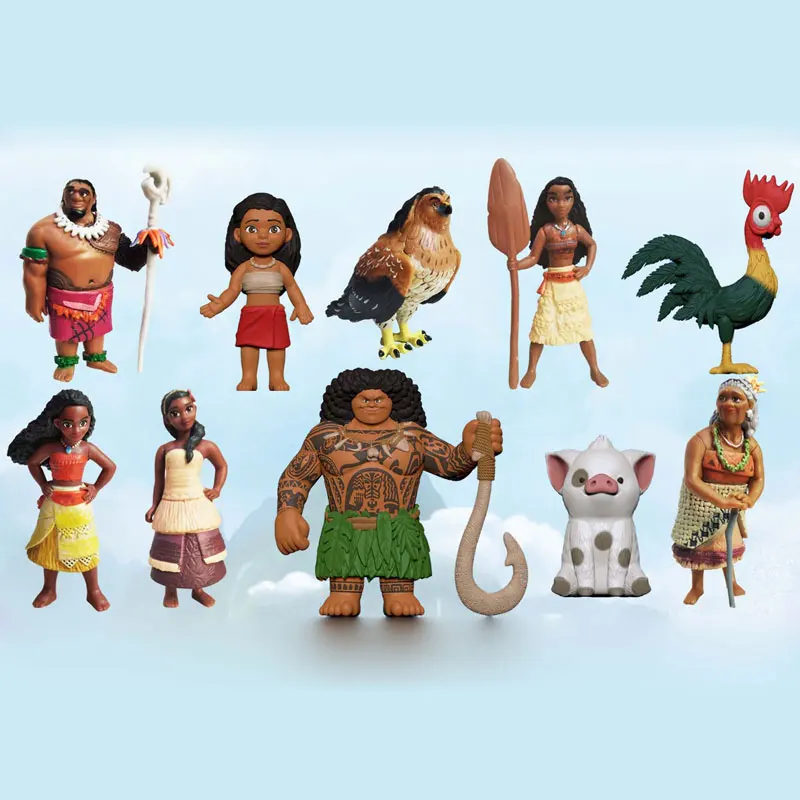 Moana Maui Chief Tui Sina Heihei Tala Figuras de acción Adornos coleccionables Película de Disney Muñeca Moana para regalos de cumpleaños para niños