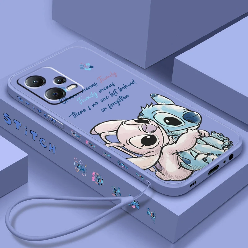 Anime Disney Lilo & Stitch Liquid Left Rope For Xiaomi Redmi Note 12 12S 12R 11 11T 11S 10 10S 9 8 8T Pro Plus 5G Phone Case