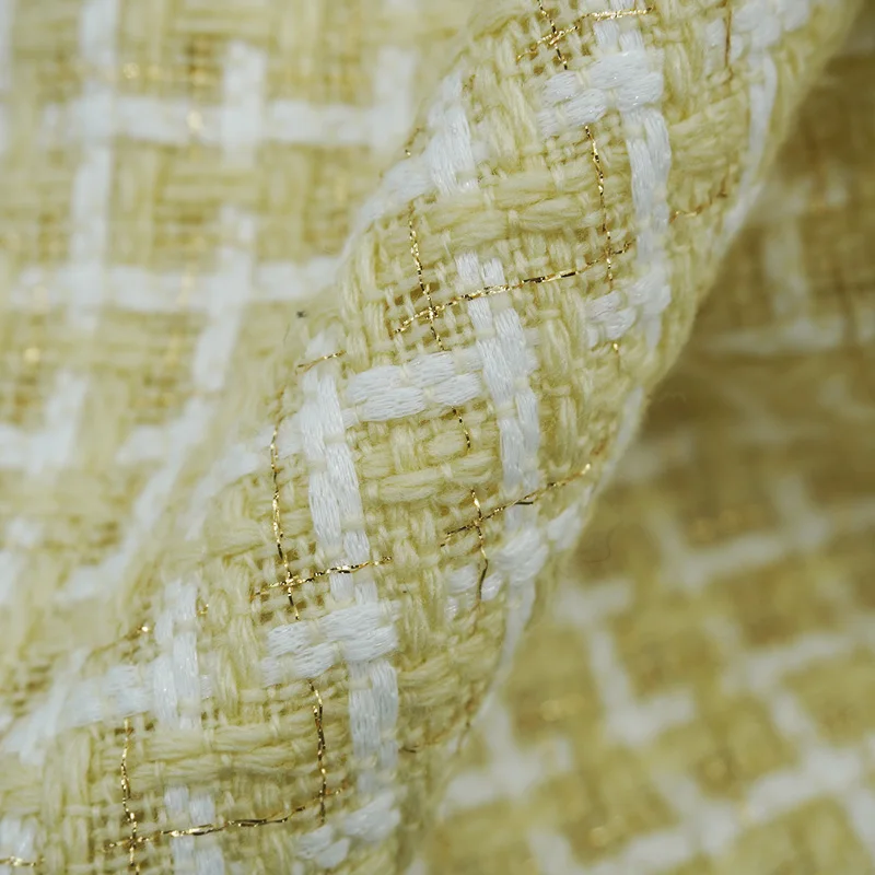 

Yellow White Plaid Acrylic Fiber Cotton Tweed Fabric For Coat 트위드젤ツイード Tissu Au MÈTre Ткань Для Handmade Sewing By The Yard Diy