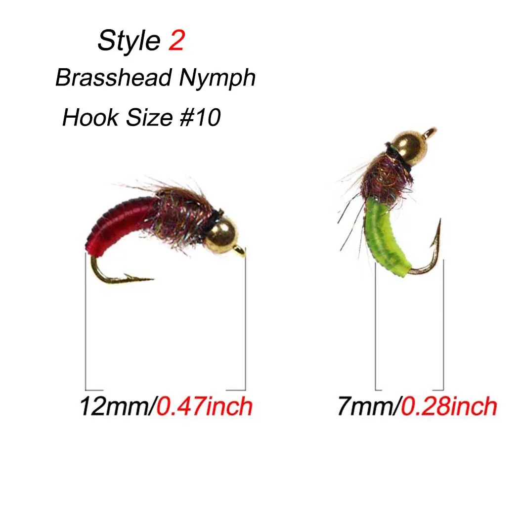 3Pieces  Brass Bead Head Fast Sinking Nymph Maggots Bug Worm Flies Trout Fly Fishing Lure Bait