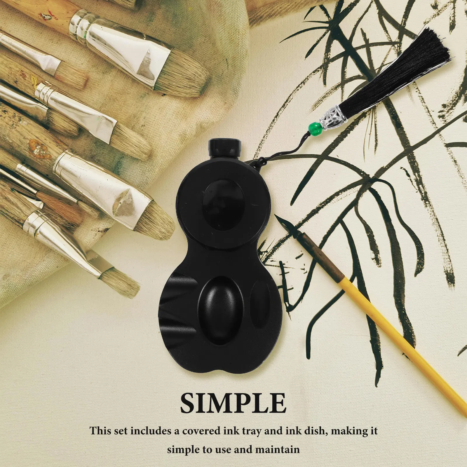 Covered Inkstone for Calligraphy Beginners Portable Sealed Ink Tray Ink Dish Brush Rest Holder Calligraphy Practice Supplies