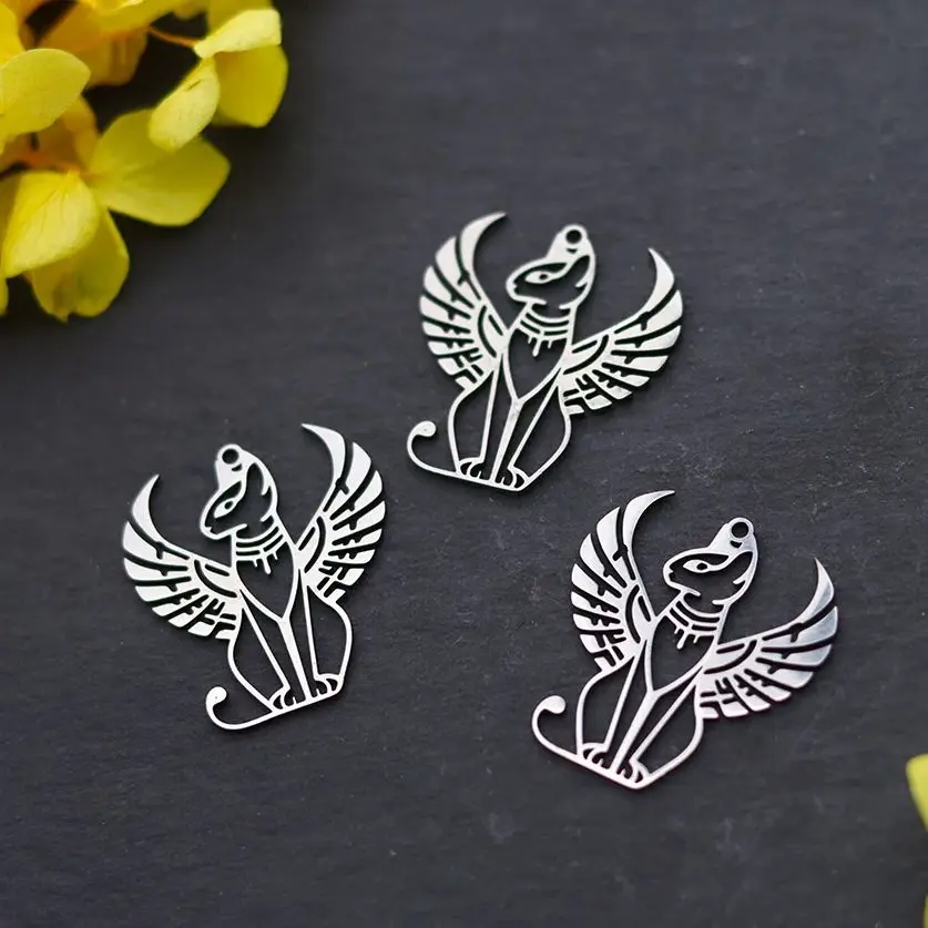 3 قطعة أجنحة الملاك القط المصري آلهة باستيت سحر أقراط قلادة اليدوية الفولاذ المقاوم للصدأ قلادة لصنع المجوهرات الحرفية