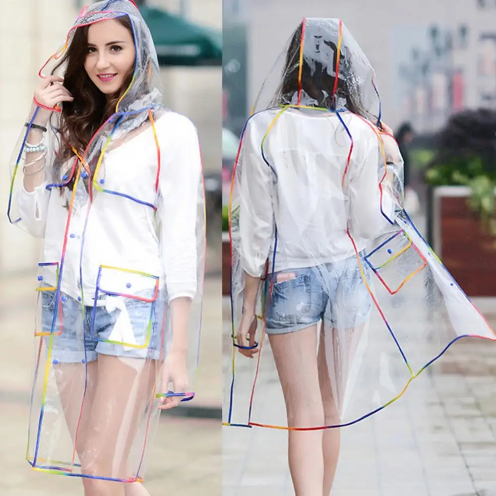 2021 New Fashion Women\'s Transparent Thicken Plastic Raincoat Travel Waterproof Rainwear Adult Poncho Outdoor Rain Coat