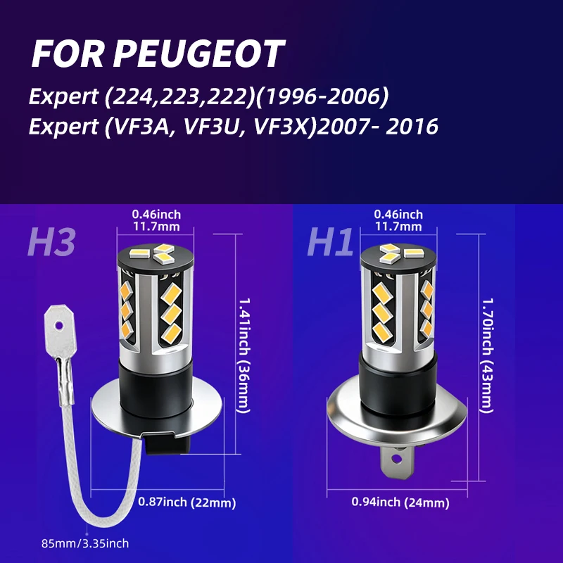 For Peugeot Expert VF3 LED Foglight Bulbs 2002 2004 2006 2007 2010 2012 2013 2014 2015 2016 White Yellow Front Fog Lamp Lights - view 2