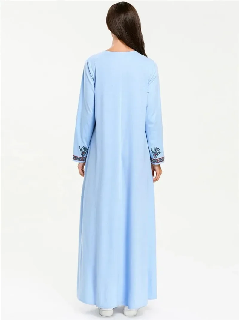 Womens Muslim Abaya Maxi Dress Modest Islamic Robe Kaftan Dubai Muslim Dress Pockets Embroidery 7721