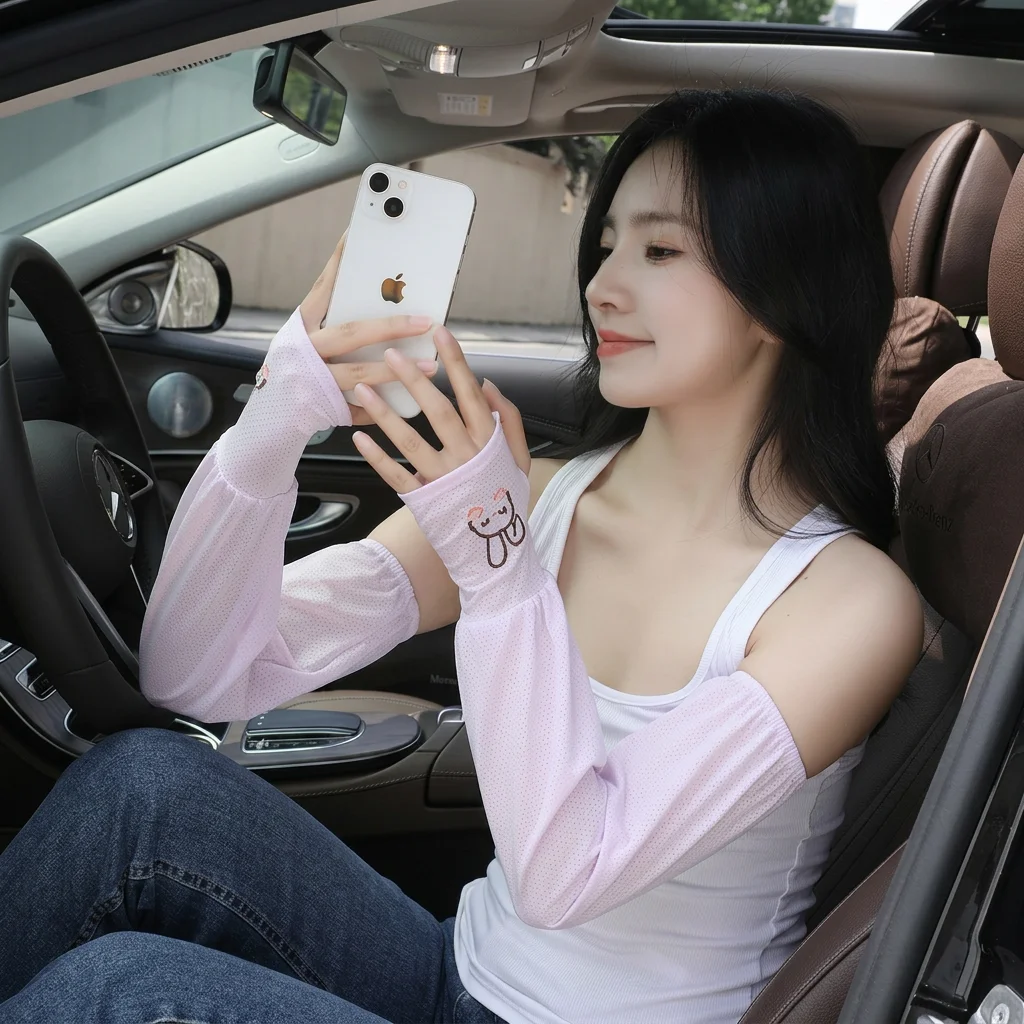 

Summer Cooling Arm Sleeves Ice Silk Uv Arm Sleeves Cute Bunny Sun Sleeves Elastic For Camping Cycling Air-Conditioned Rooms