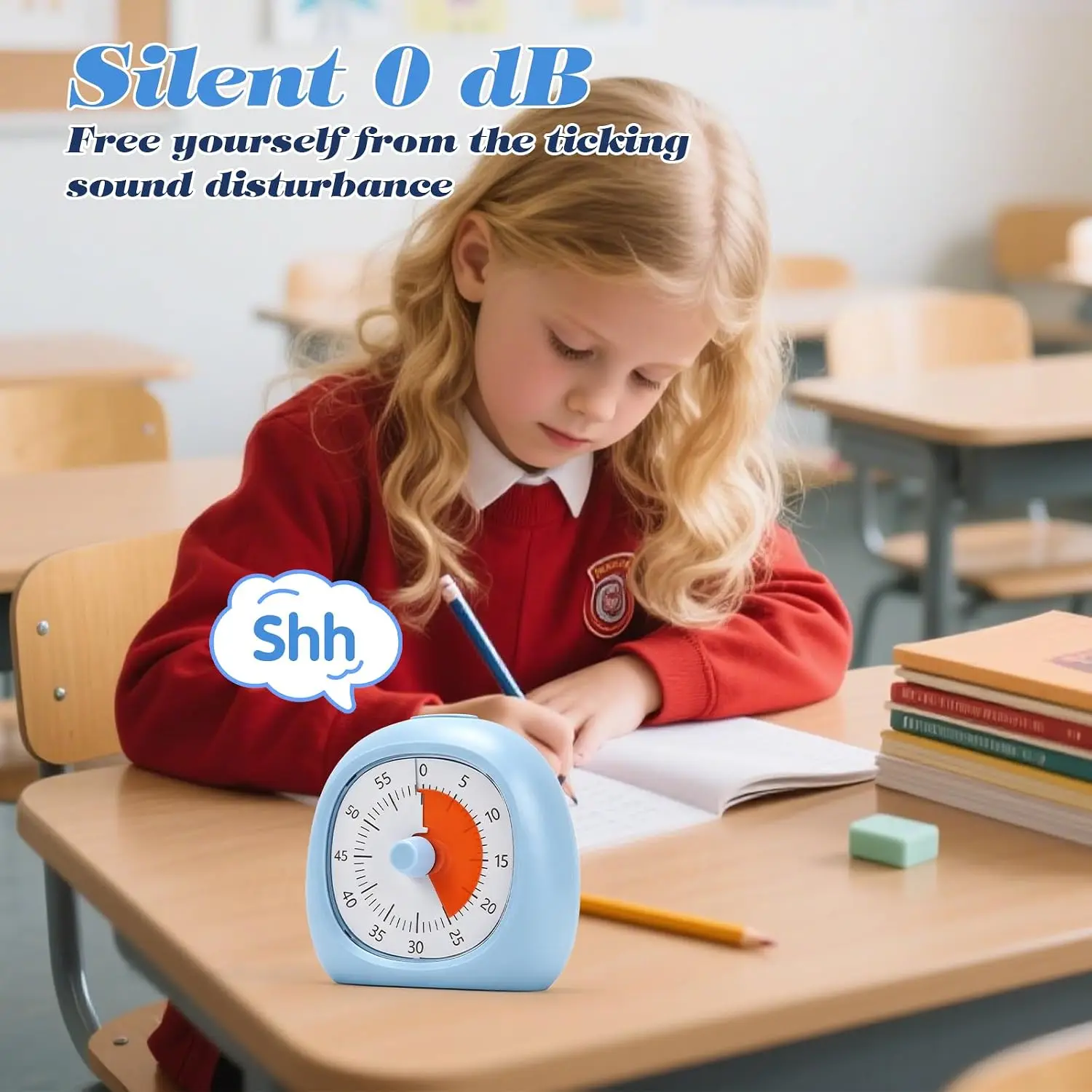 60-Minute Visual Timer,Visual Countdown Timer with Shrinking Disk Display,Silent No-ticking Design for Study Room Kitchen Office